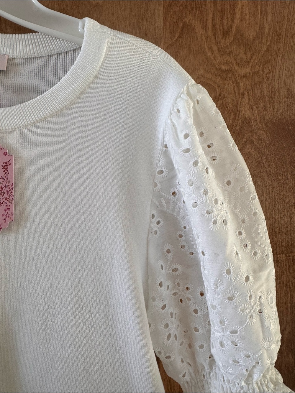 White Layered Eyelet Puff Sleeve Top - Picture 9 of 14